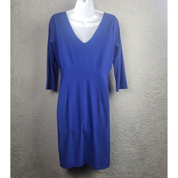 Clara Sun Woo Faux Wrap Blue Stretch Knit Dress S Travel Friendly Classic Style - Picture 11 of 12